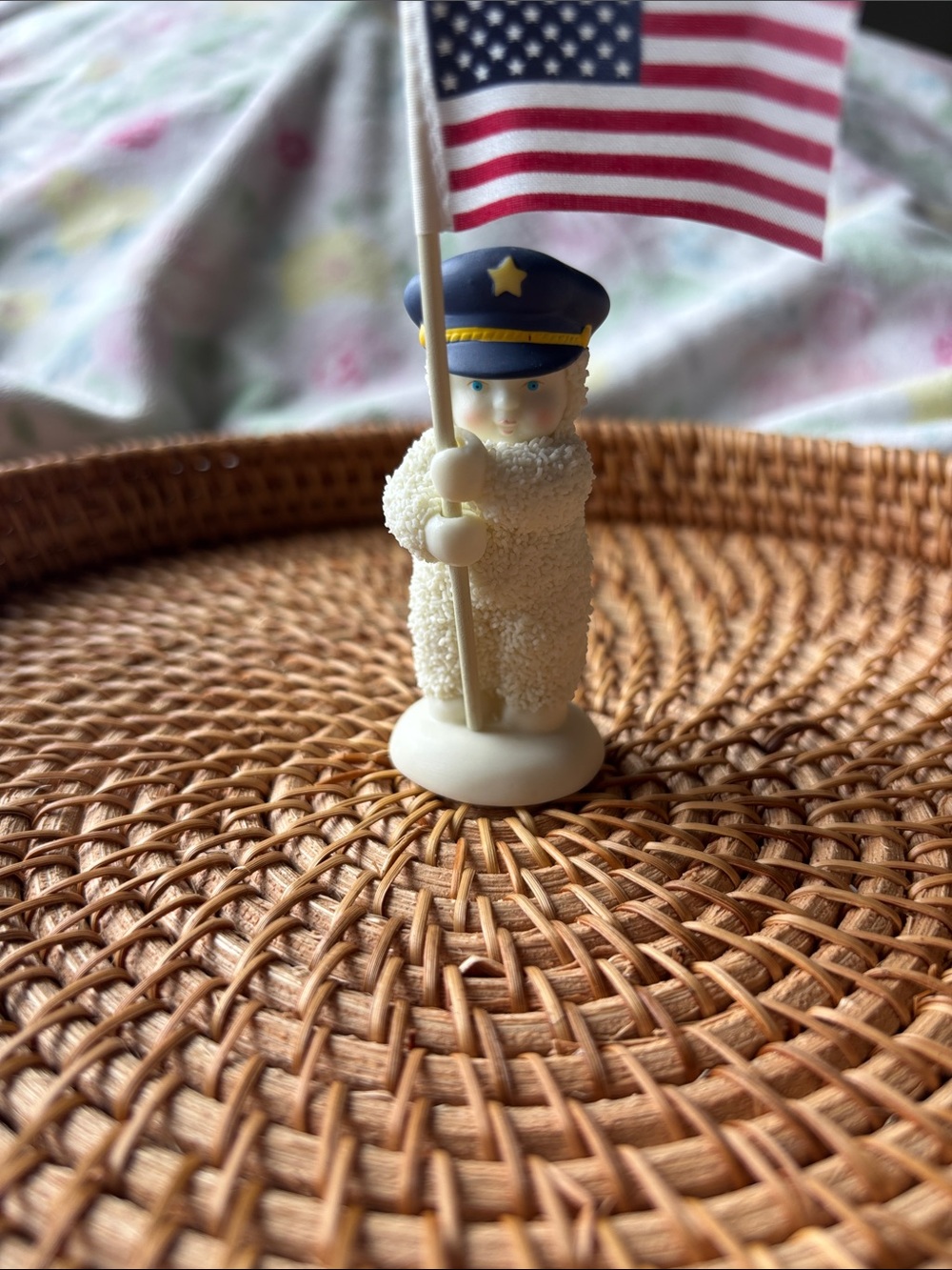 Department 56 Cream Figurine Boy with Blue Hat Holding Flag